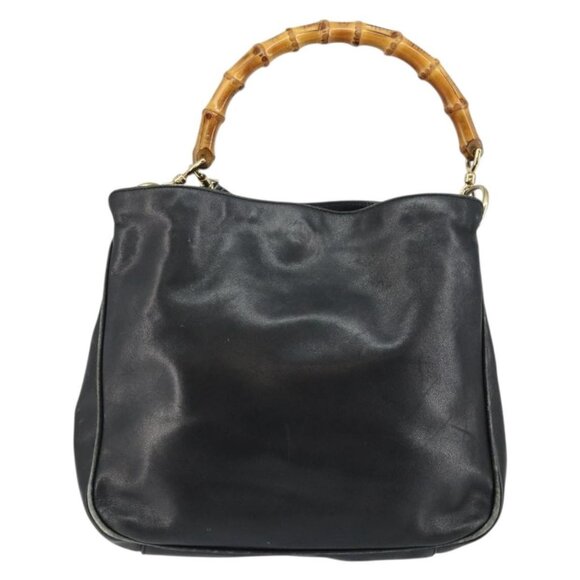 GUCCI Bamboo Hand Bag Leather 2way Black Gold - Picture 8 of 16
